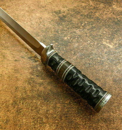 HS-378 '' Custom Handmade D2 Tool Steel 15" Bull Horn Handle Hunting/Survival/Bowie Knife