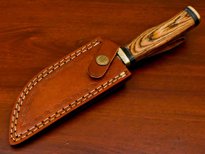 HS-488 Custom Handmade Damascus Bowie-Hunting Knife With Hard Wood Handle