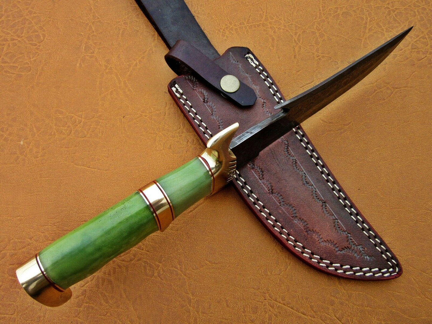 HS-471  Custom Handmade Damascus Hunting Knives With Colour Camel Bone Handle