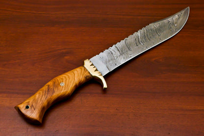 HS-490  Custom Handmade Damascus Bowie-Hunting Knife With Wood Handle