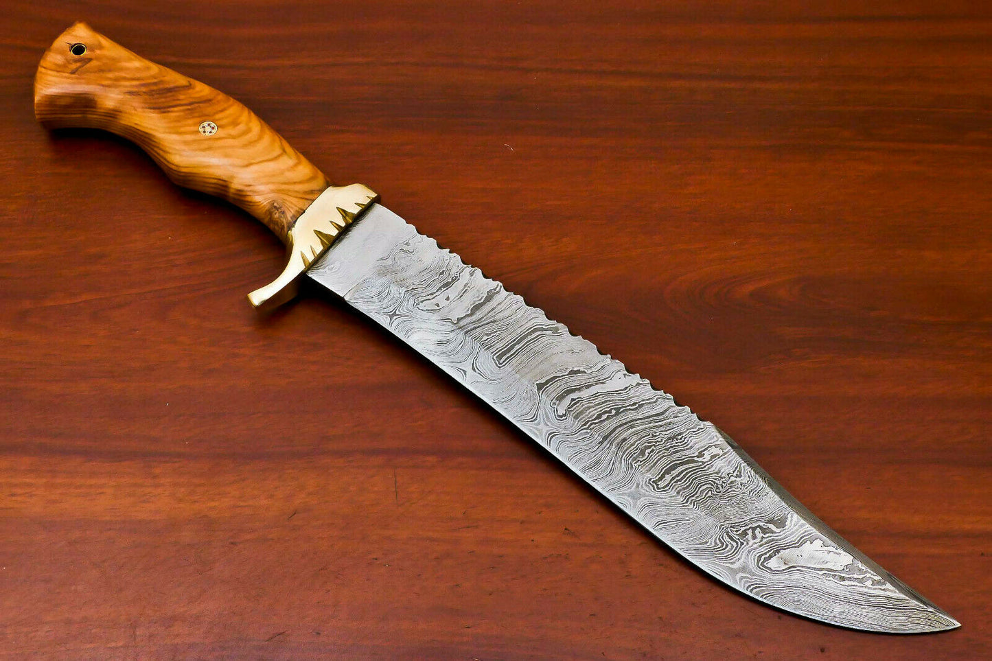 HS-490  Custom Handmade Damascus Bowie-Hunting Knife With Wood Handle