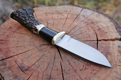 HS-474 Custom Handmade Damascus Hunting-Skinner Knife With Stag Horn Handle