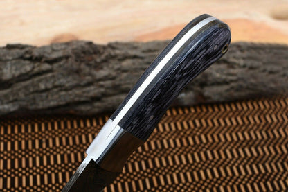 HS-797 Custom Handmade Damascus Skinner Knife With Black Gray Hard Wood Handle
