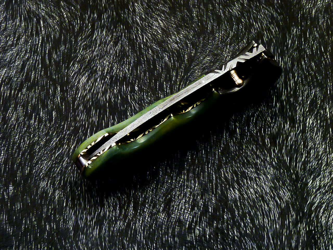 Damascus Liner Lock Folding Knife – Camel Bone Handle | HS-1121