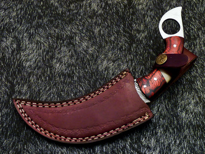 HS-890 Custom Hand Forged Damascus Steel 10" Karambit Knife - Hard Wood Handle