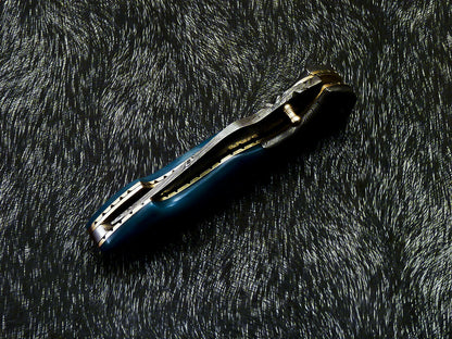 Damascus Liner Lock Pocket Knife – Camel Bone & Damascus Bolster | HS-1122