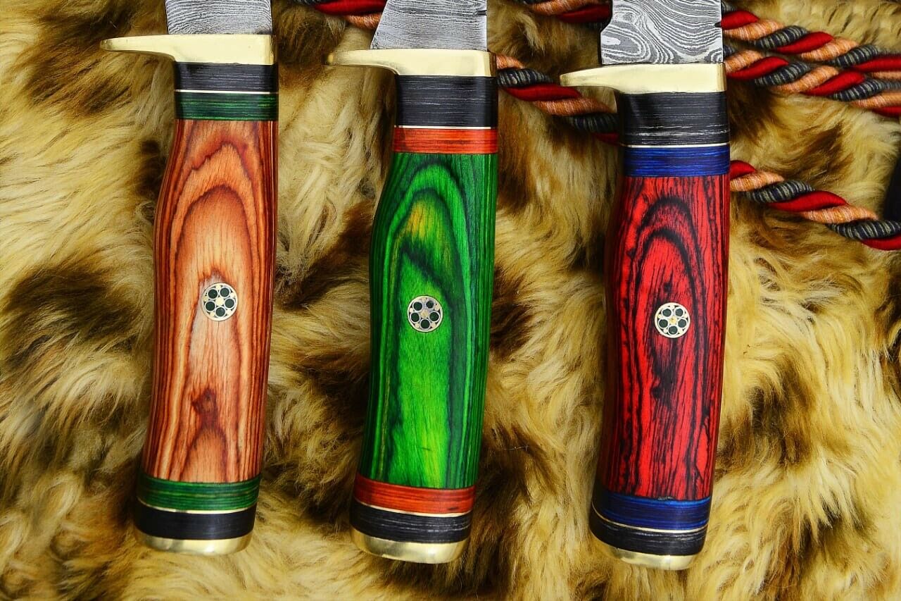 HS Deal 03 - 10 Inch Custom Handmade Damascus Skinner Knife Lot of 3 Pecs With Different Handles