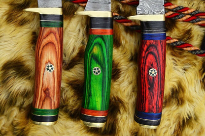 HS Deal 03 - 10 Inch Custom Handmade Damascus Skinner Knife Lot of 3 Pecs With Different Handles