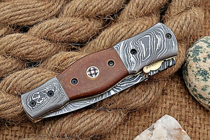 Custom Handmade Damascus Folding-Pocket Knife With Micarta Handle