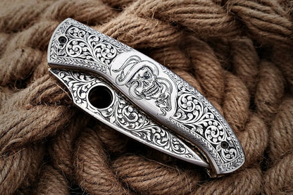 Custom Hand Engraved Folding-Pocket Knife Life Time Used With Very Good Price