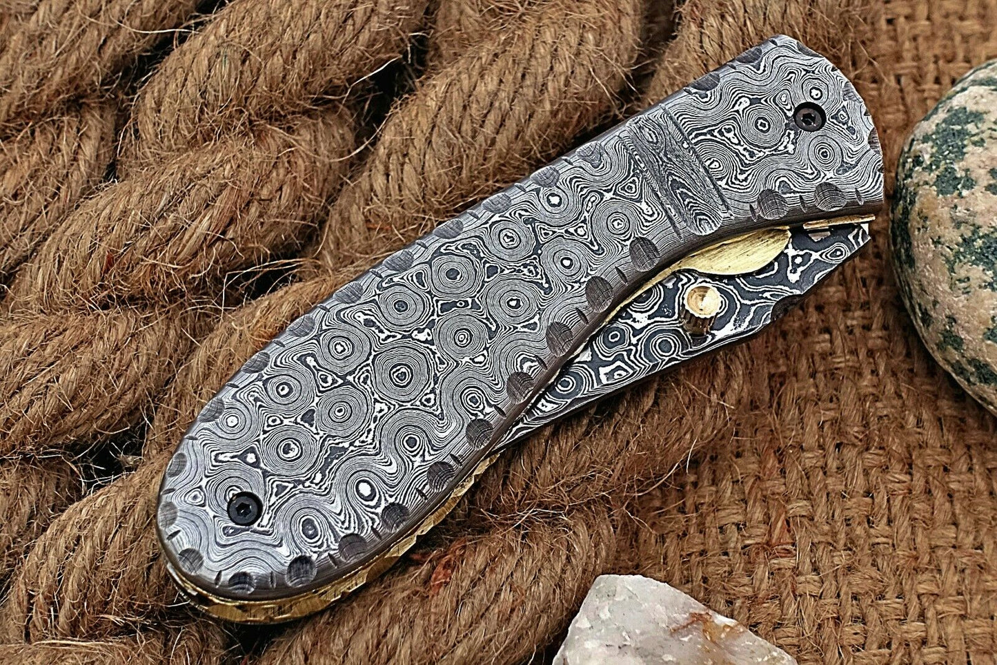 Custom Handmade Damascus Folding-Pocket Knife With Full Damascus Handle