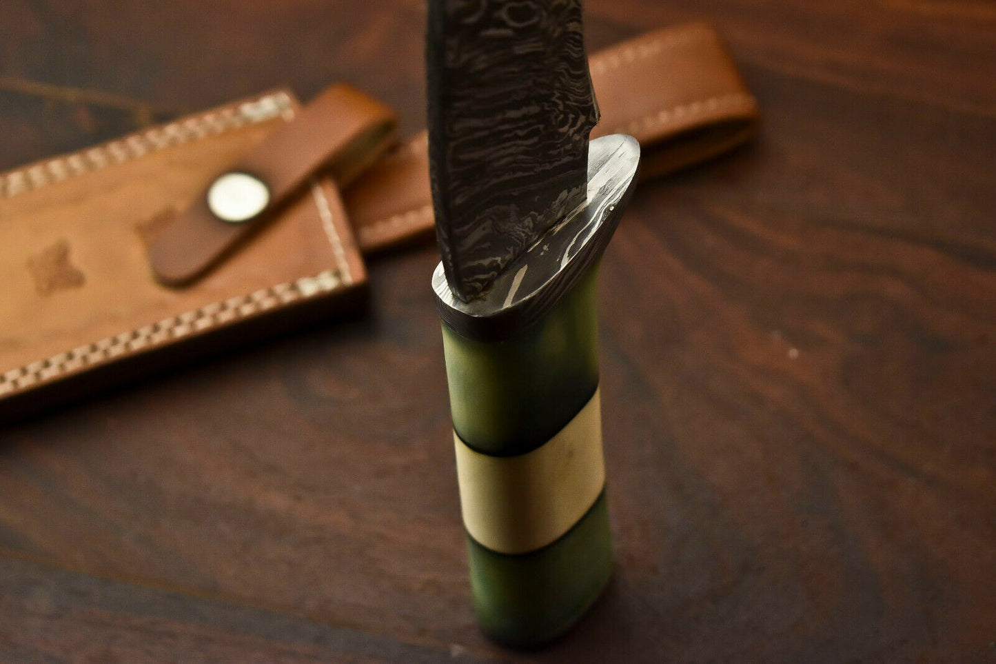 HS-336 | Custom Handmade Damascus SteelHunting / Bowie Knife - Camel Bone Handle