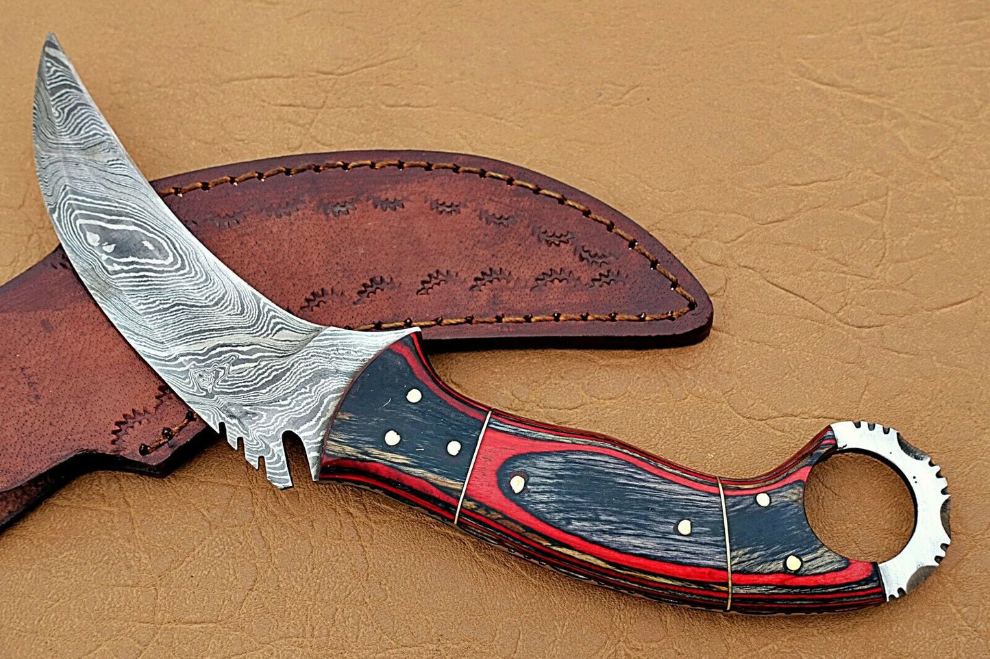 HS-914 Custom Handmade Damascus Karambit Knife With Hard Wood Handle