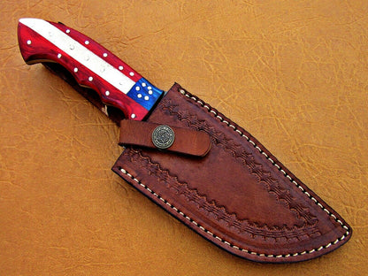 HS-774 Custom Handmade Damascus Skinner Knife With Camel Bone & Hard Wood Handle