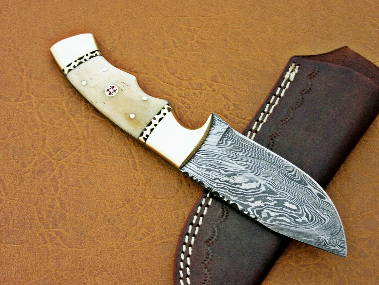 HS-775 Custom Handmade Damascus Skinner Knife With Camel Bone Handle