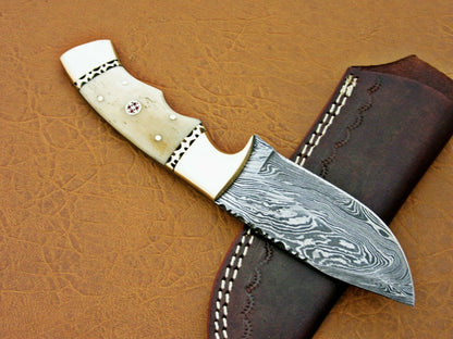 HS-775 Custom Handmade Damascus Skinner Knife With Camel Bone Handle