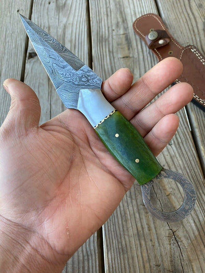 HS-865 Custom Handmade Damascus Steel Dagger Green Handle Knifery - Awesome Price