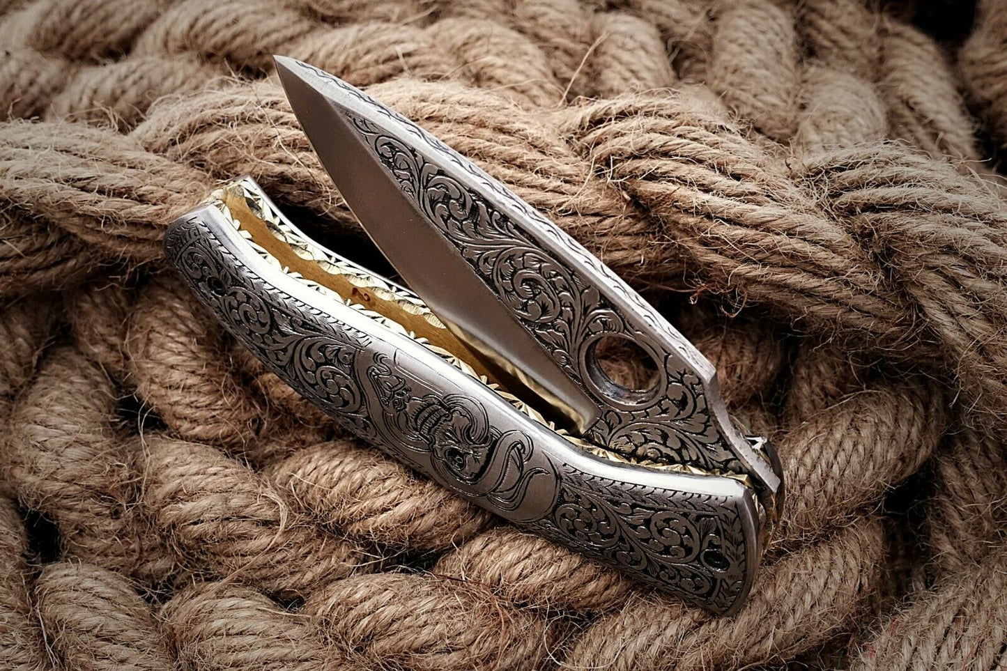 Custom Hand Engraved Folding-Pocket Knife Life Time Used With Very Good Price