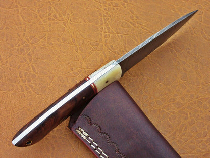 HS-776 Custom Handmade Damascus Skinner Knife With Camel Bone & Wood Handle