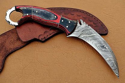HS-914 Custom Handmade Damascus Karambit Knife With Hard Wood Handle