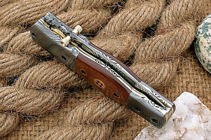 Custom Handmade Damascus Folding-Pocket Knife With Micarta Handle