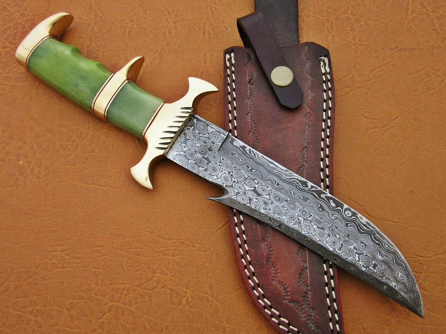 HS-471  Custom Handmade Damascus Hunting Knives With Colour Camel Bone Handle