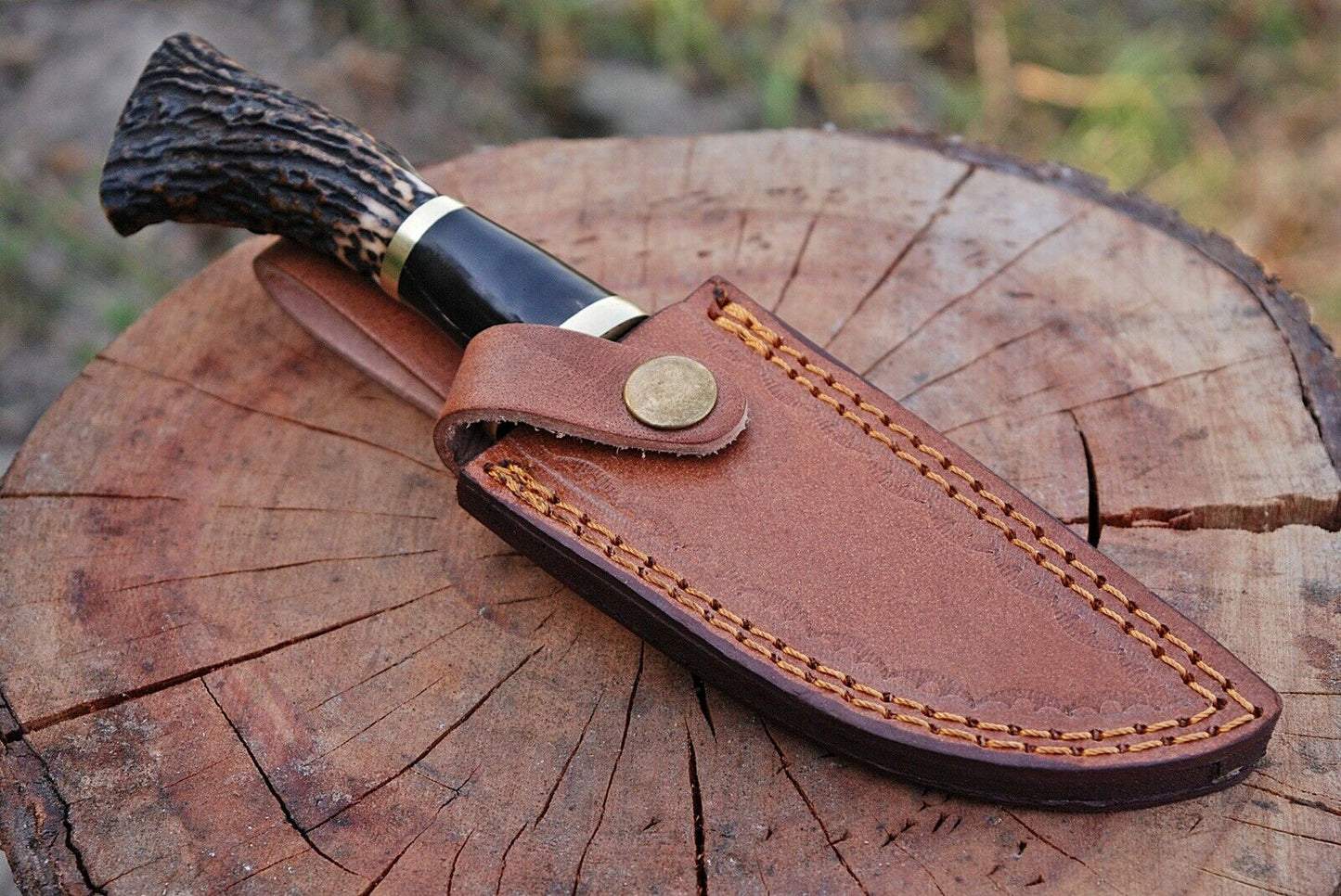 HS-474 Custom Handmade Damascus Hunting-Skinner Knife With Stag Horn Handle