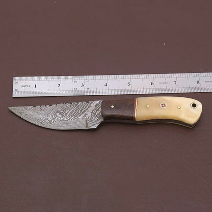 HS-780 Custom Handmade Damascus Skinner Knife With Bone + Wood Handle