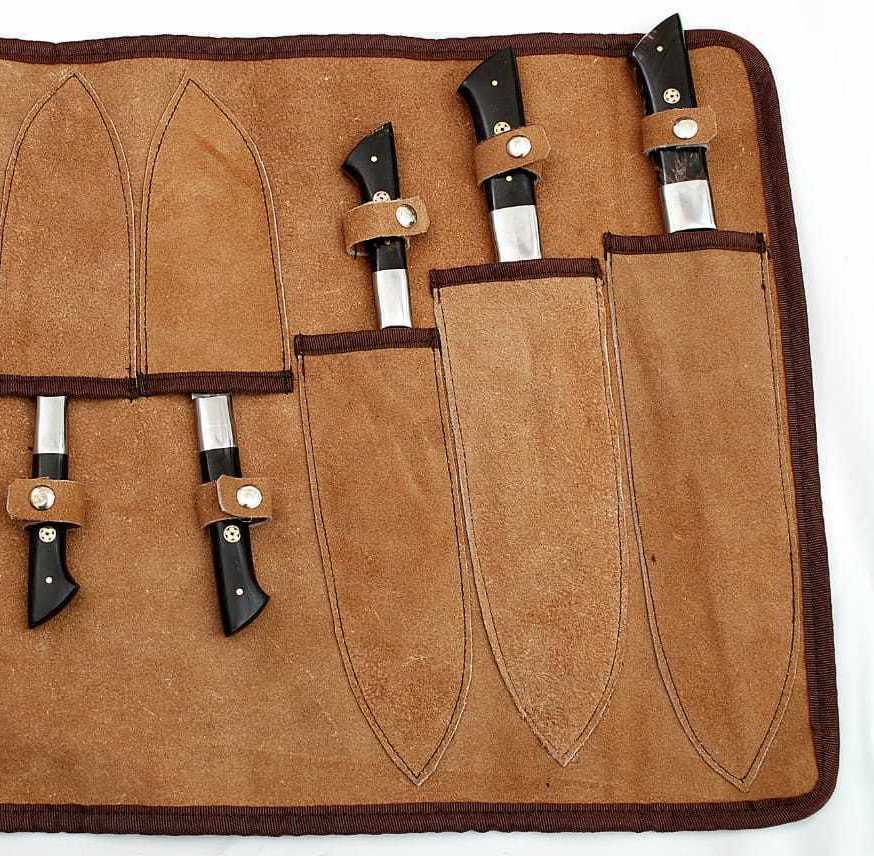 HS-184 Custom Handmade Damascus Kitchen Knife Set With Buffalo Horn Handle