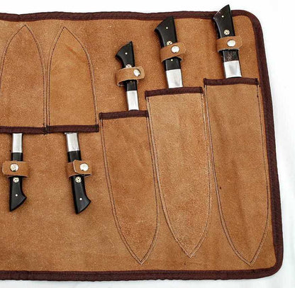 HS-184 Custom Handmade Damascus Kitchen Knife Set With Buffalo Horn Handle