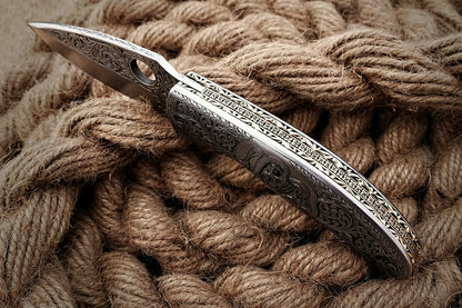 Custom Hand Engraved Folding-Pocket Knife Life Time Used With Very Good Price