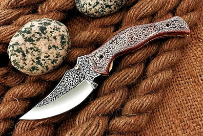 Custom Hand Engraved Folding-Pocket Knife Life Time Used With Copper Engraved Handle