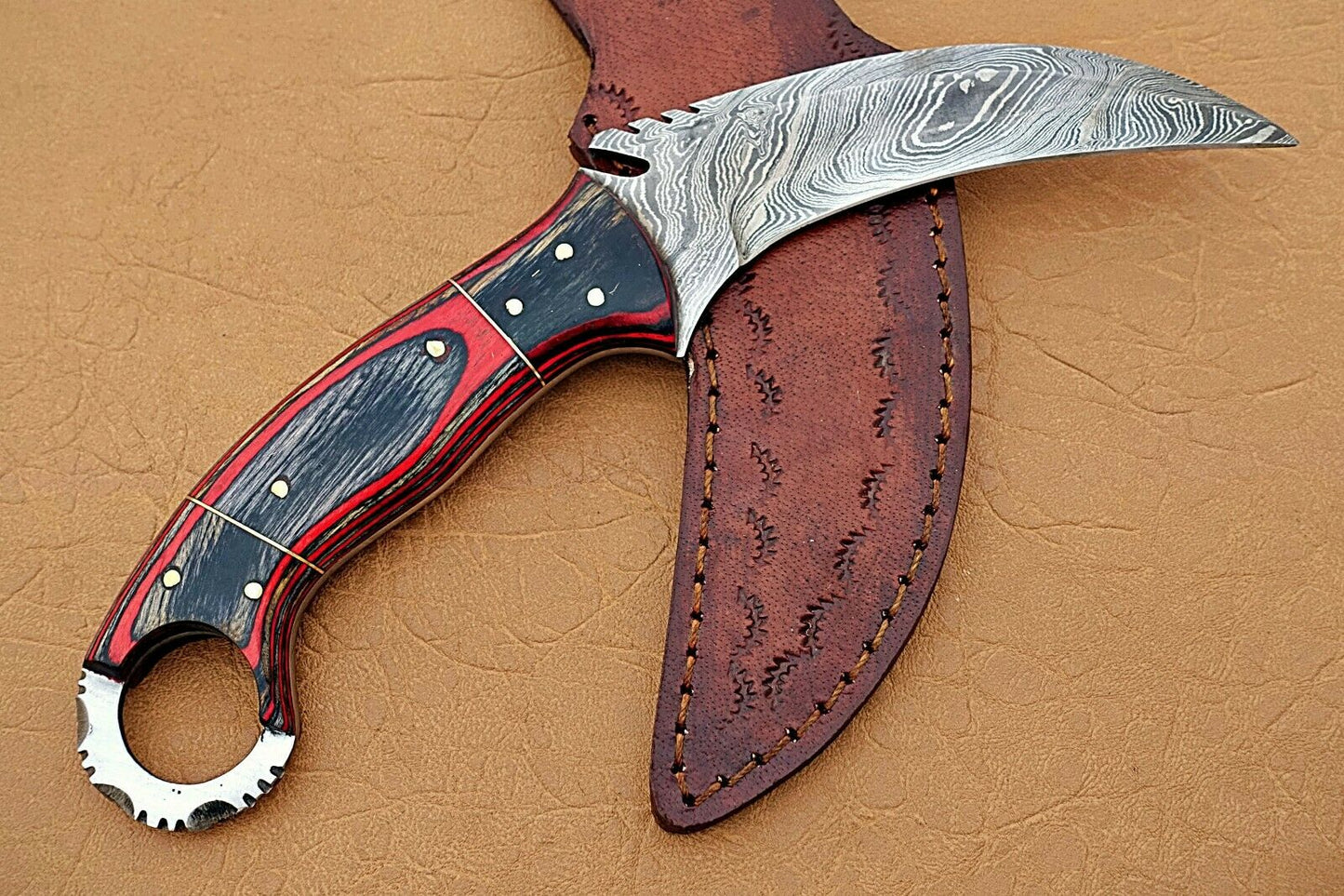 HS-914 Custom Handmade Damascus Karambit Knife With Hard Wood Handle