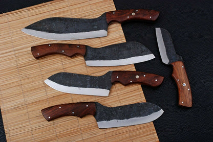 HS-190 Custom Handmade High Carbon Steel Chef-Kitchen Knife Set With Wood Handle