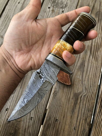 HS-460 Custom Handmade Damascus Steel Hunting Camping Best Knife - Awesome Colour Camel Bone - Very Reasonable Price