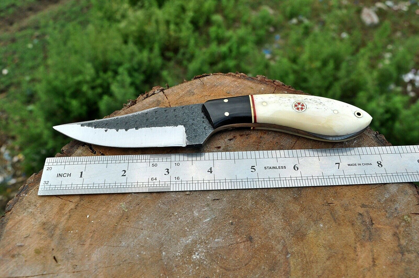 HS-741 Custom Handmade Railroad Steel Skinner Knife With Camel Bone & Hard Wood Handle