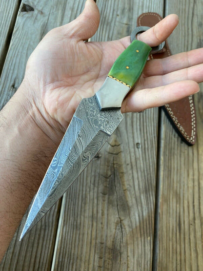 HS-865 Custom Handmade Damascus Steel Dagger Green Handle Knifery - Awesome Price