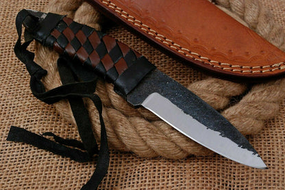HS-757 Custom Hand Forged Railroad Steel Skinner Knife 8.0 inch Overall And Leather Cord Handle