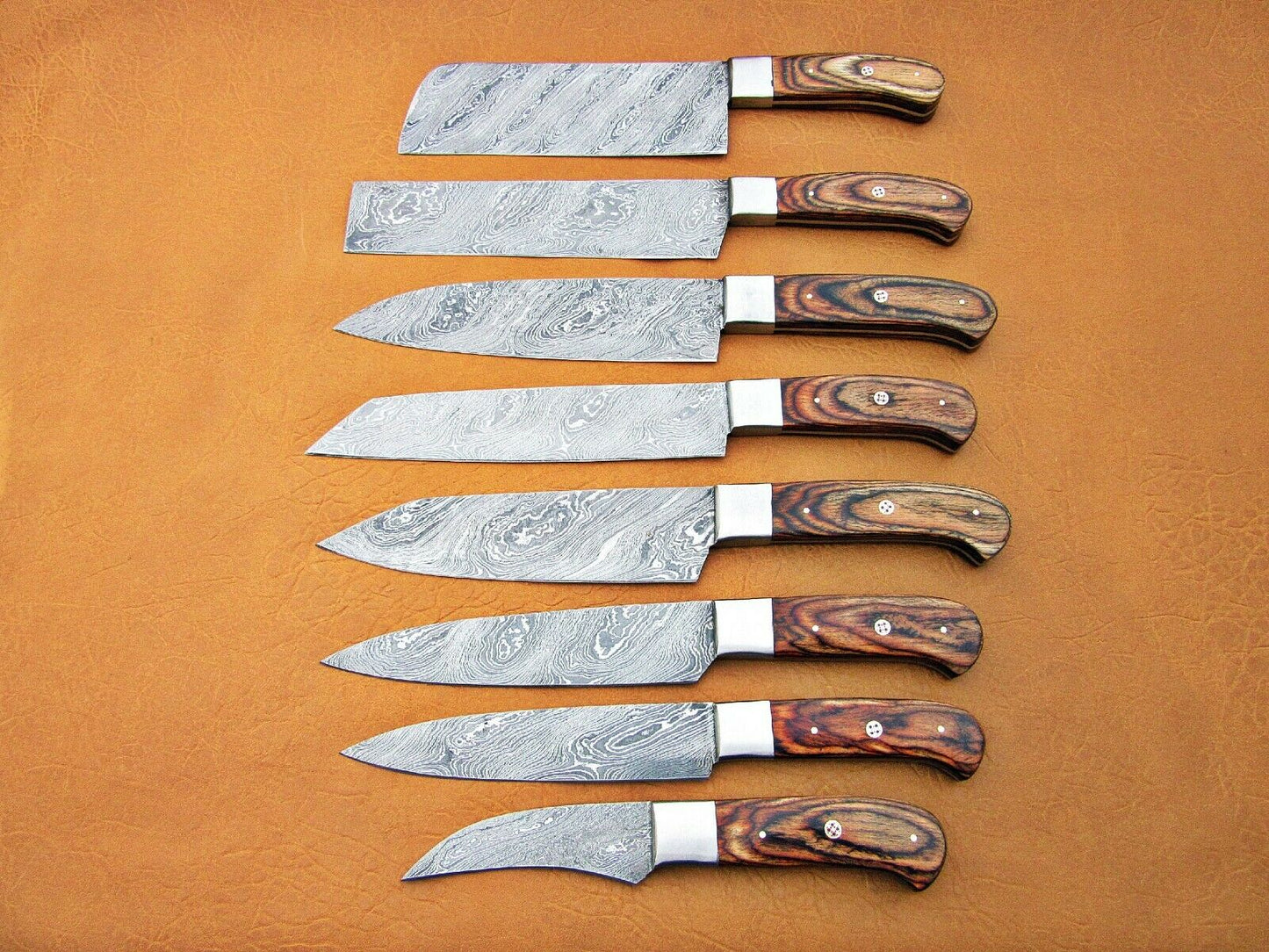 HS-195 Custom Handmade Damascus Kitchen Knives With Natural Wood Handle