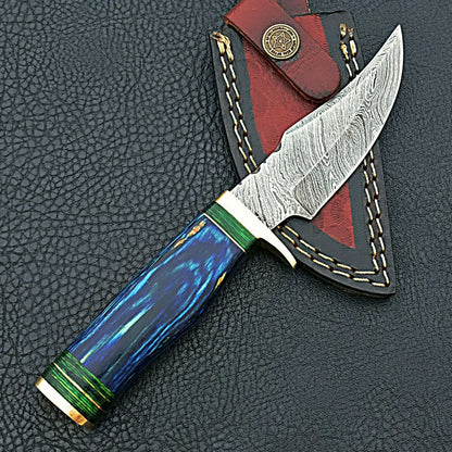 HS-419 | Custom Handmade Damascus Steel Hunting Knife - Beautiful Hard Wood Handle