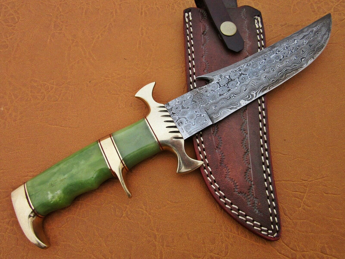 HS-471  Custom Handmade Damascus Hunting Knives With Colour Camel Bone Handle