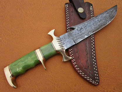 HS-471  Custom Handmade Damascus Hunting Knives With Colour Camel Bone Handle