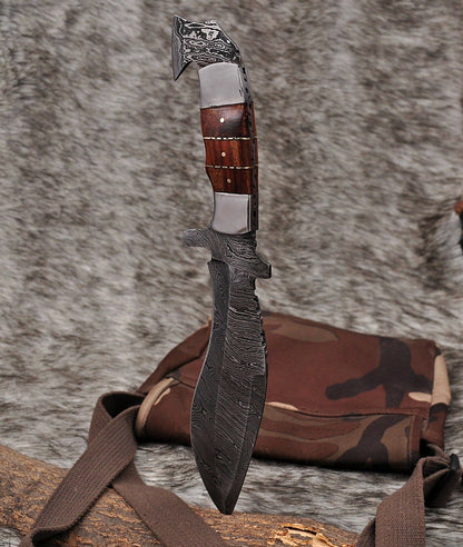 HS-871 Custom Handmade Damascus Steel 12 Inch Kukri Knife - Awesome Hard Wood Handle