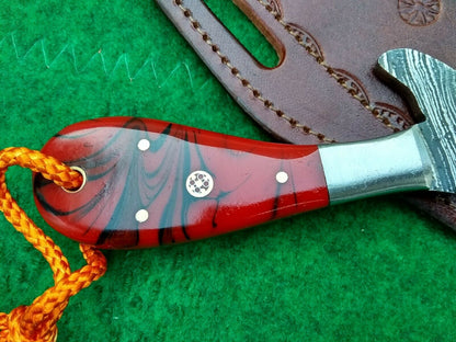 HS-993 COWBOY KNIFE CUSTOM HANDMADE EDC DAMASCUS HUNTING OUTDOOR PANCAKE SHEATH FREE