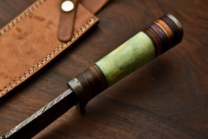 HS-416 | Custom Handmade Damascus Steel Hunting Knife - Beautiful Camel Bone Handle