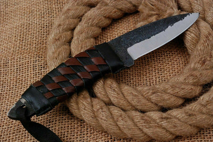 HS-757 Custom Hand Forged Railroad Steel Skinner Knife 8.0 inch Overall And Leather Cord Handle