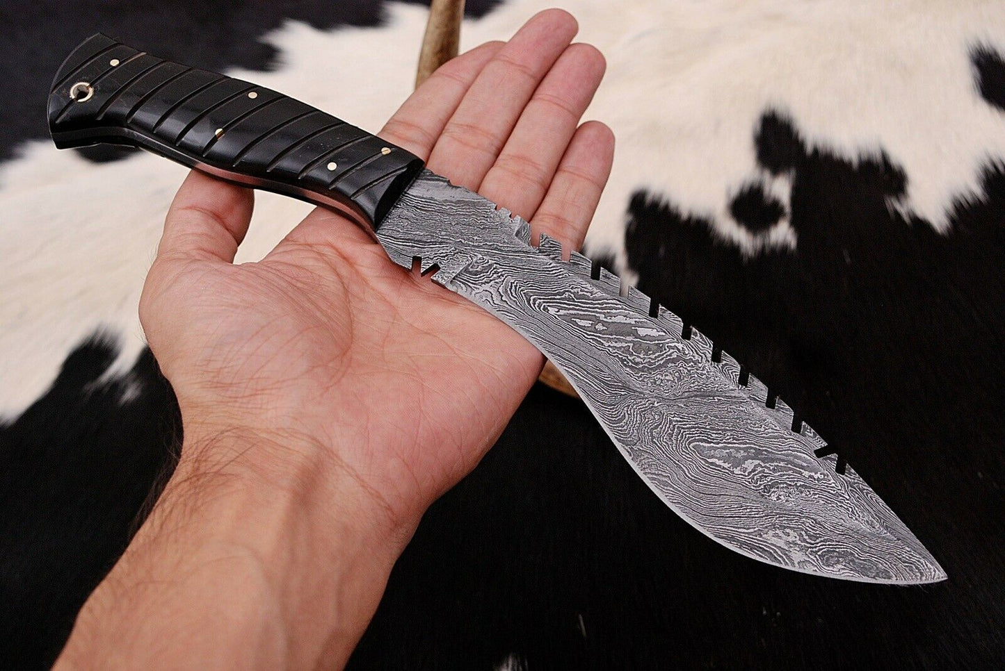 HS-881 Custom Handmade Damascus Hunting/Kukri Knife With Black Sheet Handle