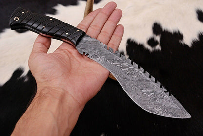 HS-881 Custom Handmade Damascus Hunting/Kukri Knife With Black Sheet Handle