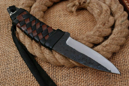 HS-757 Custom Hand Forged Railroad Steel Skinner Knife 8.0 inch Overall And Leather Cord Handle