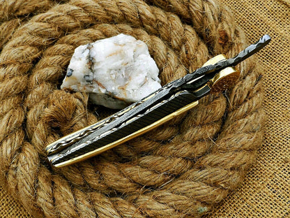 Custom Handmade Damascus Folding-Pocket Knife lot of 2 With Damascus Handle